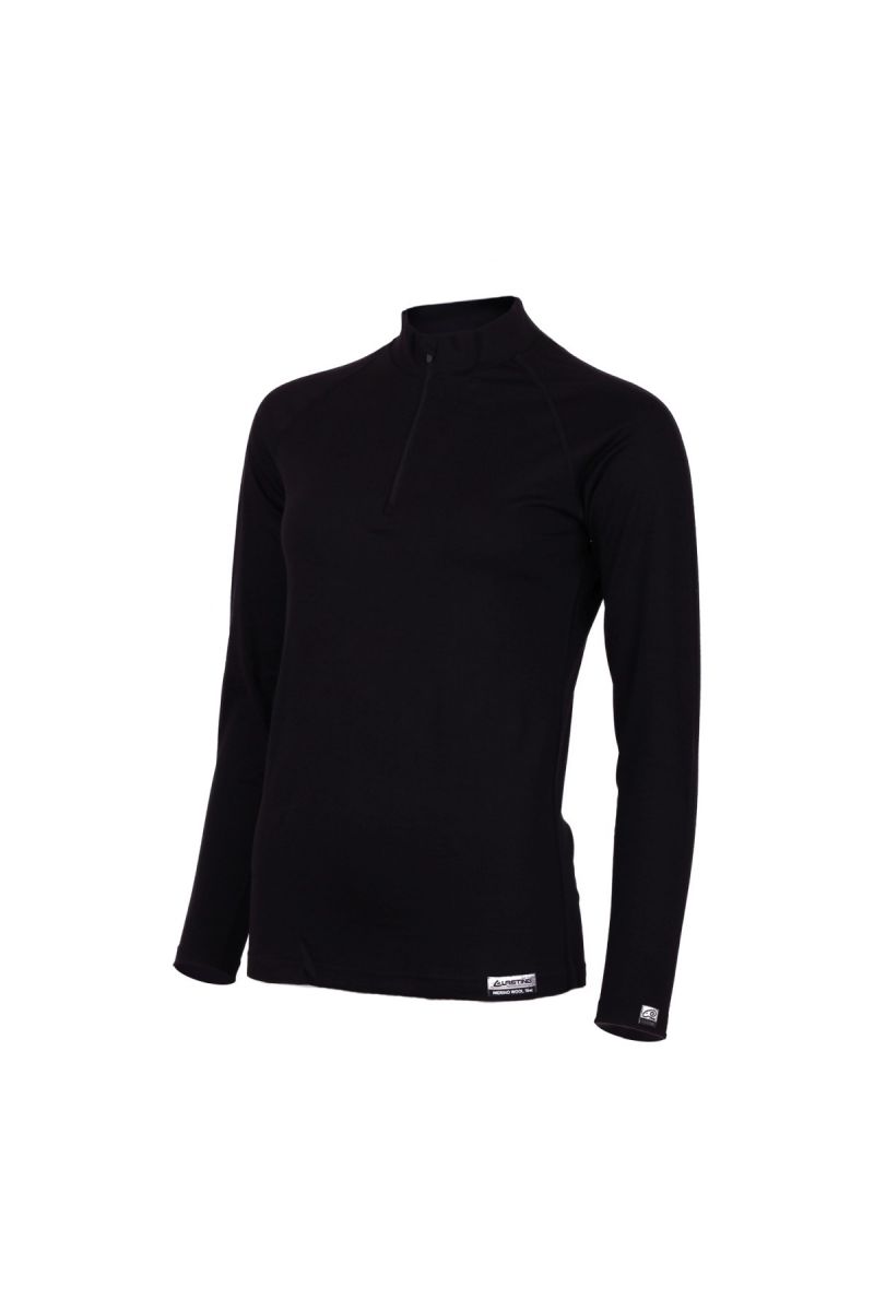 Lasting AZILA 9090 černé vlněné merino triko se zipem u krku Velikost: L