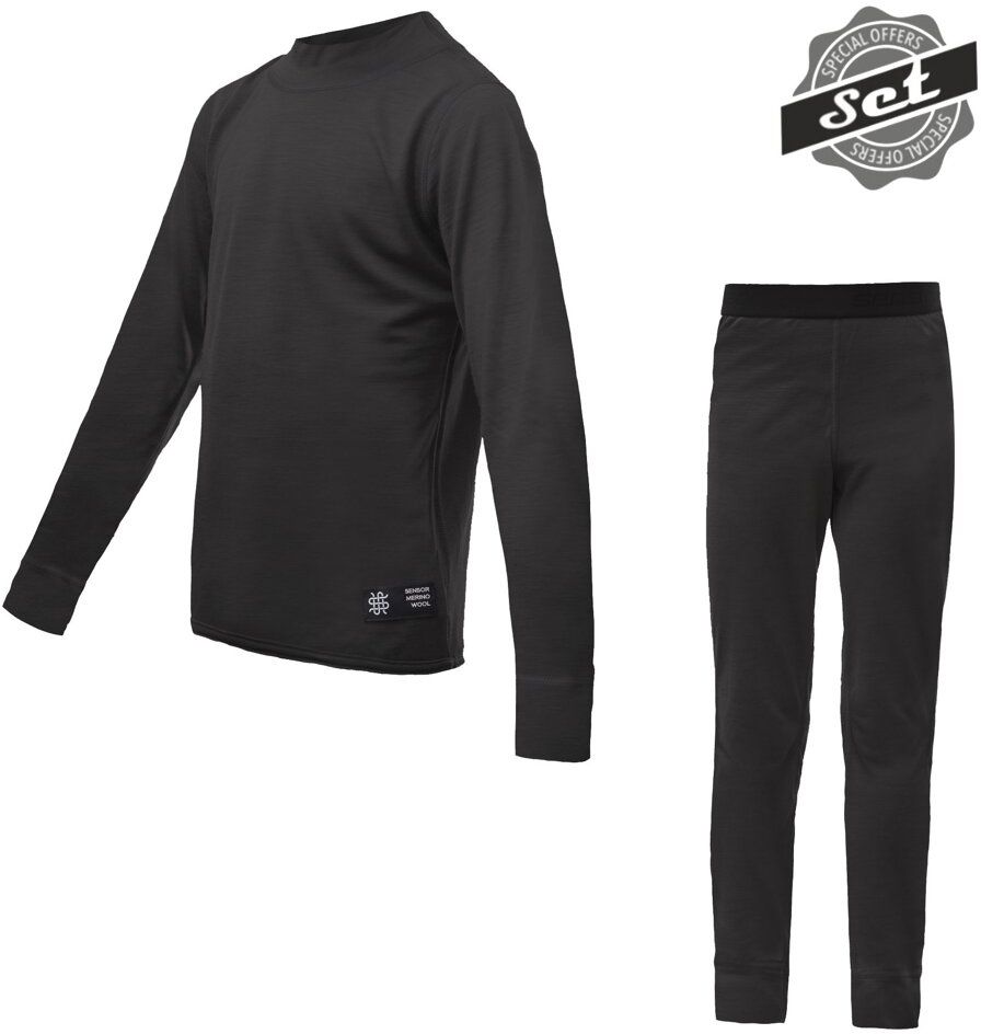 SENSOR MERINO ACTIVE SET dětský triko dl.rukáv + spodky černá Velikost: 130