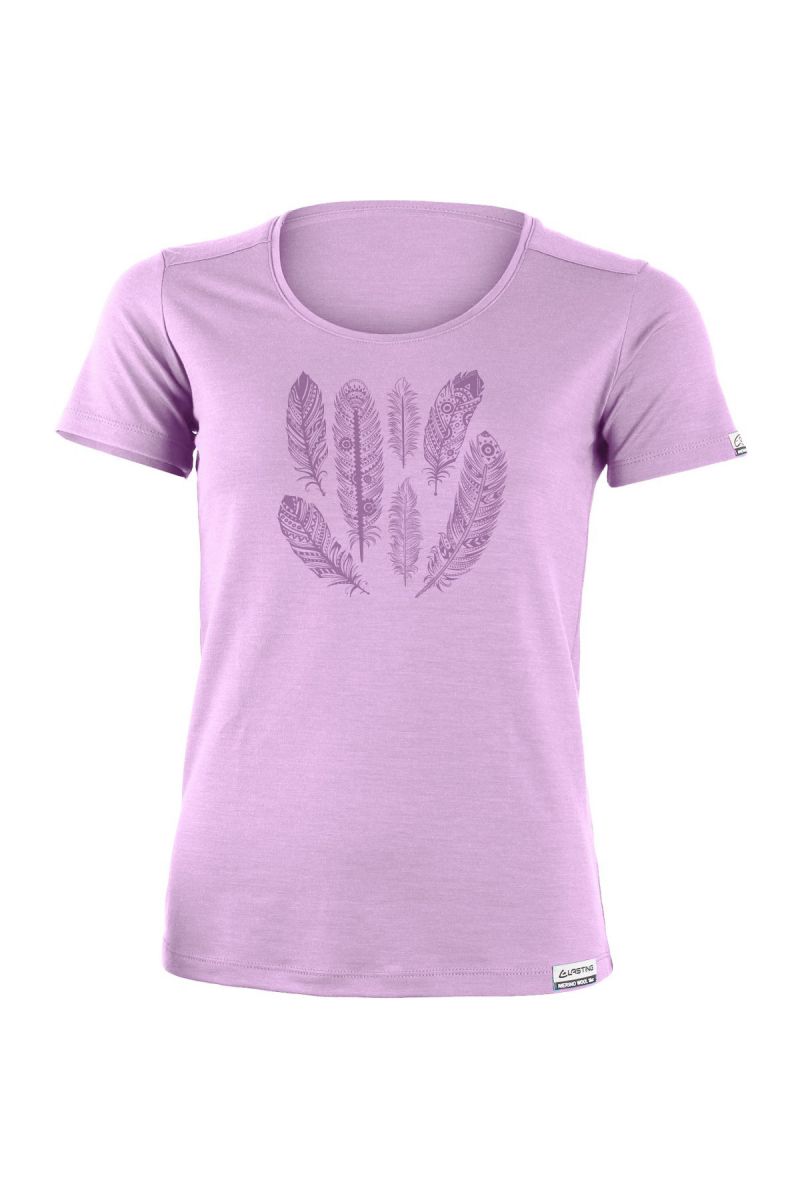 Lasting dámské merino triko s tiskem AVA fialové Velikost: L dámské triko