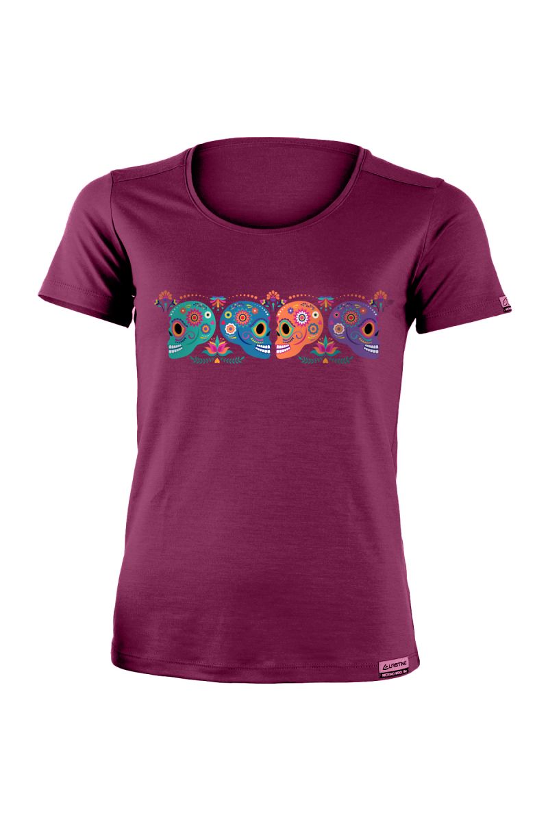 Lasting dámské merino triko s tiskem LINSY růžové Velikost: XL dámské triko