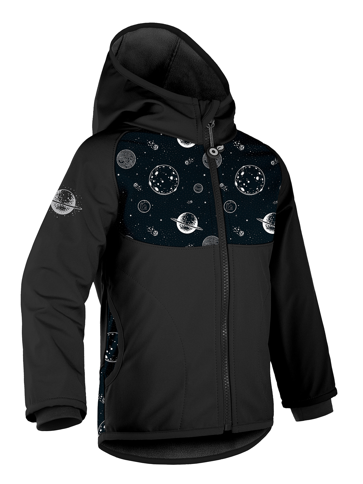 Unuo, Dětská softshellová bunda s fleecem Basic, Černá, Planety Velikost: 104/110