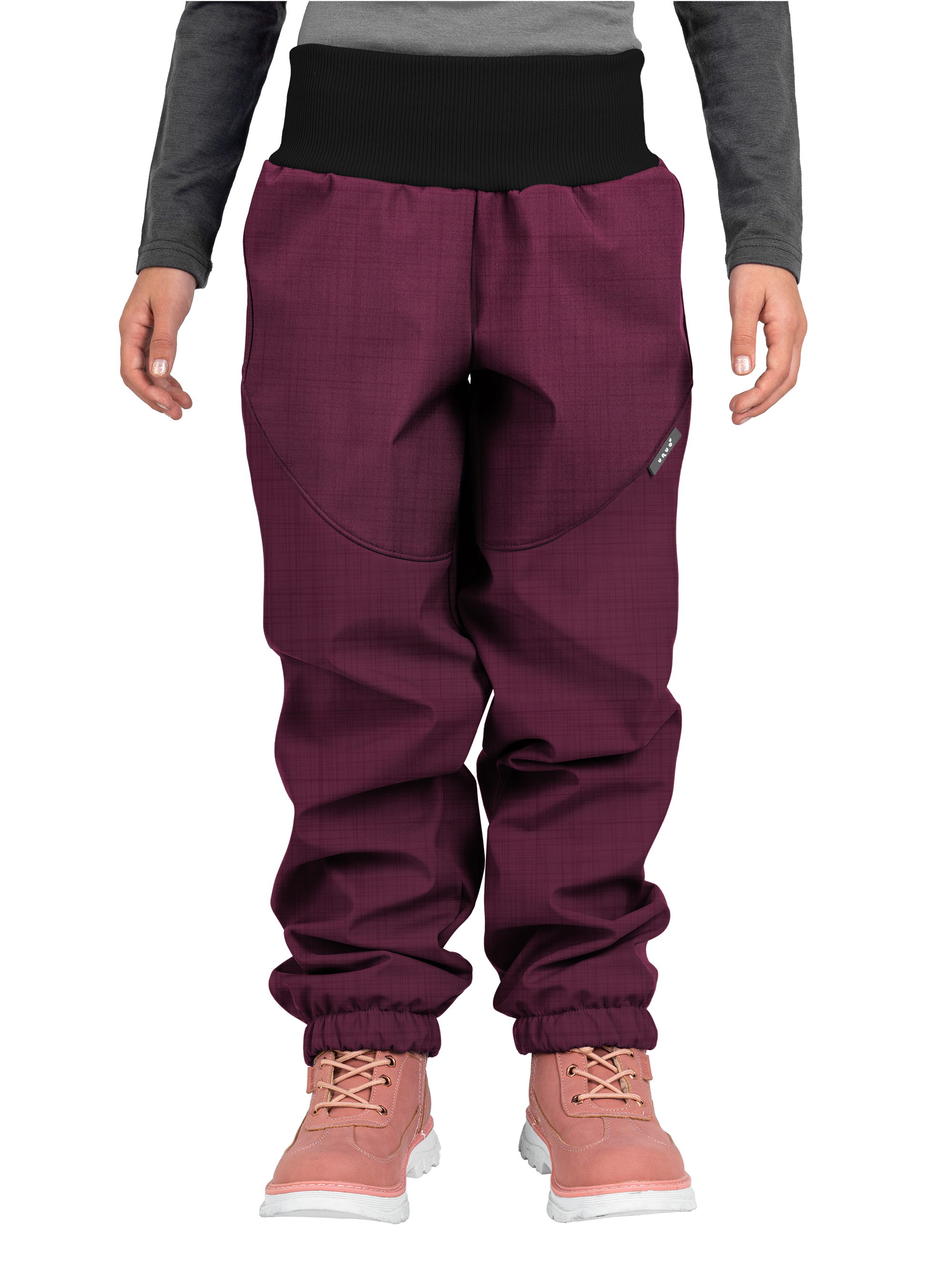 Unuo, Dětské softshellové kalhoty s beránkem Light, Vínová Žíhaná Velikost: 128/134