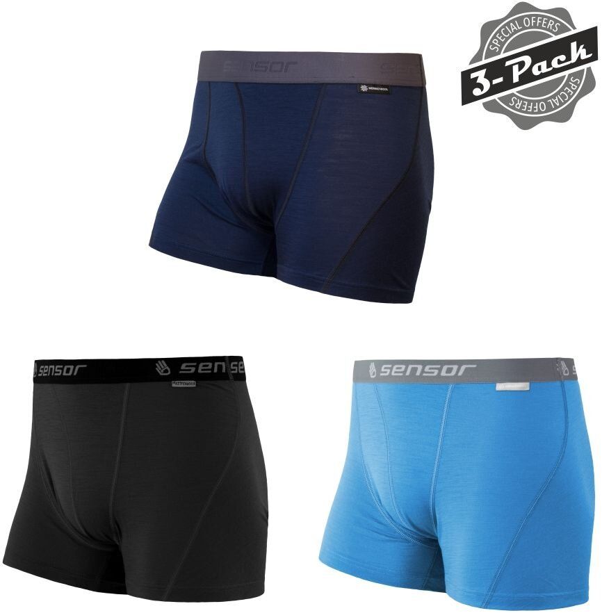 SENSOR MERINO ACTIVE 3-PACK pánské trenky černá/modrá/deep blue Velikost: L