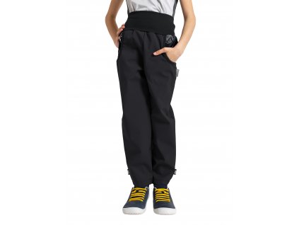 Unuo, Dětské softshellové kalhoty s fleecem Basic, Černá, Planety (Velikost 98/104)