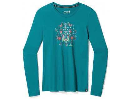 Smartwool W FLORAL TUNDRA GRAPHIC LONG SLEEVE TEE emerald green