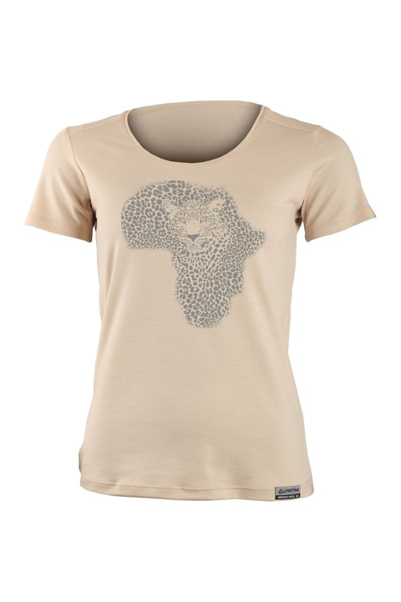 Lasting dámske merino tričko s tlačou KALE béžová Veľkosť: XL