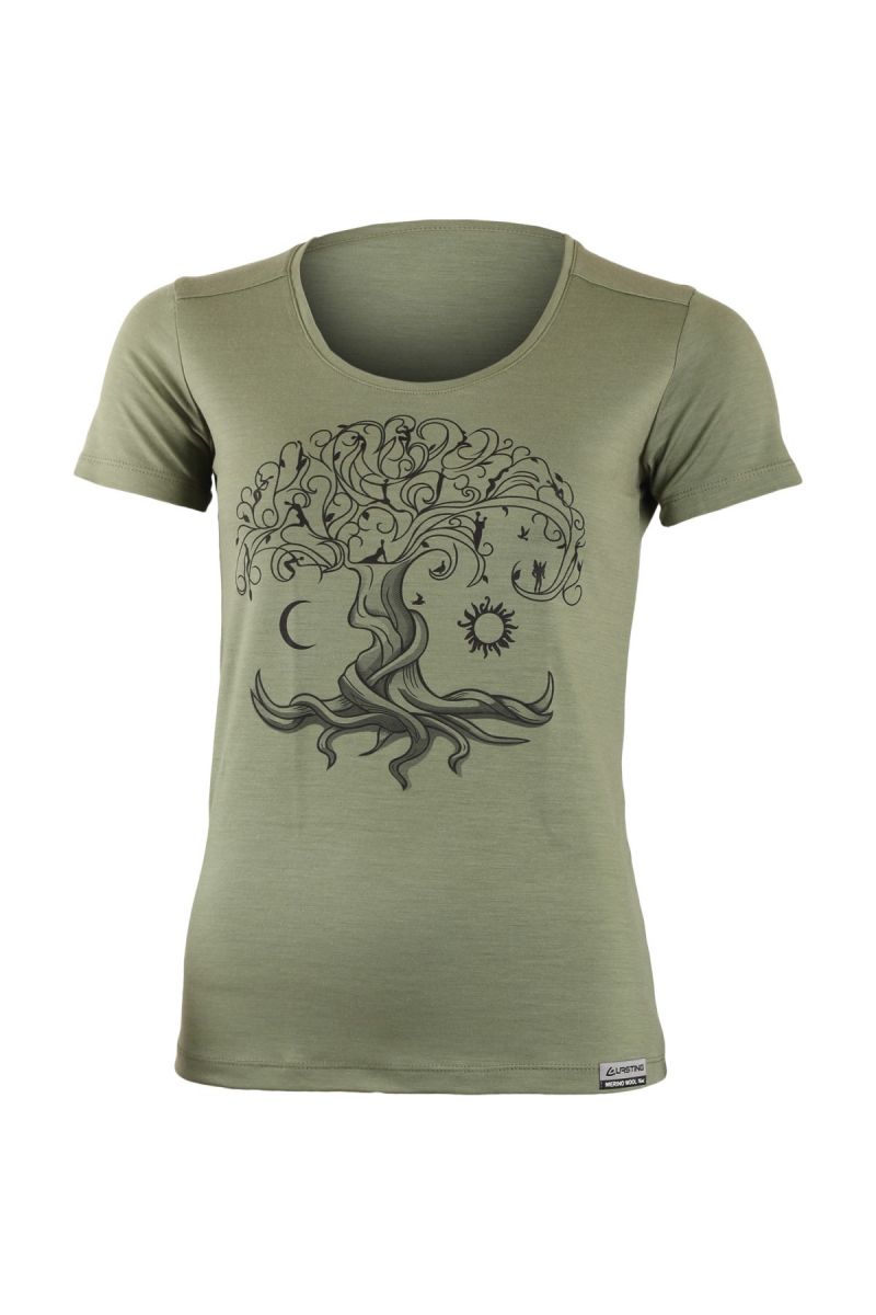 Lasting dámske merino tričko s tlačou Kastro zelené Veľkosť: M 8596445010930