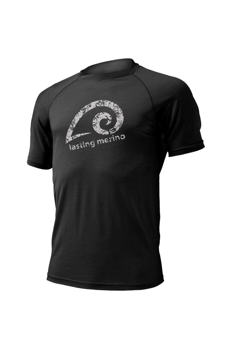 Lasting merala 9090 čierne pánske vlnené merino tričko s tlačou Veľkosť: XL 8595067895079