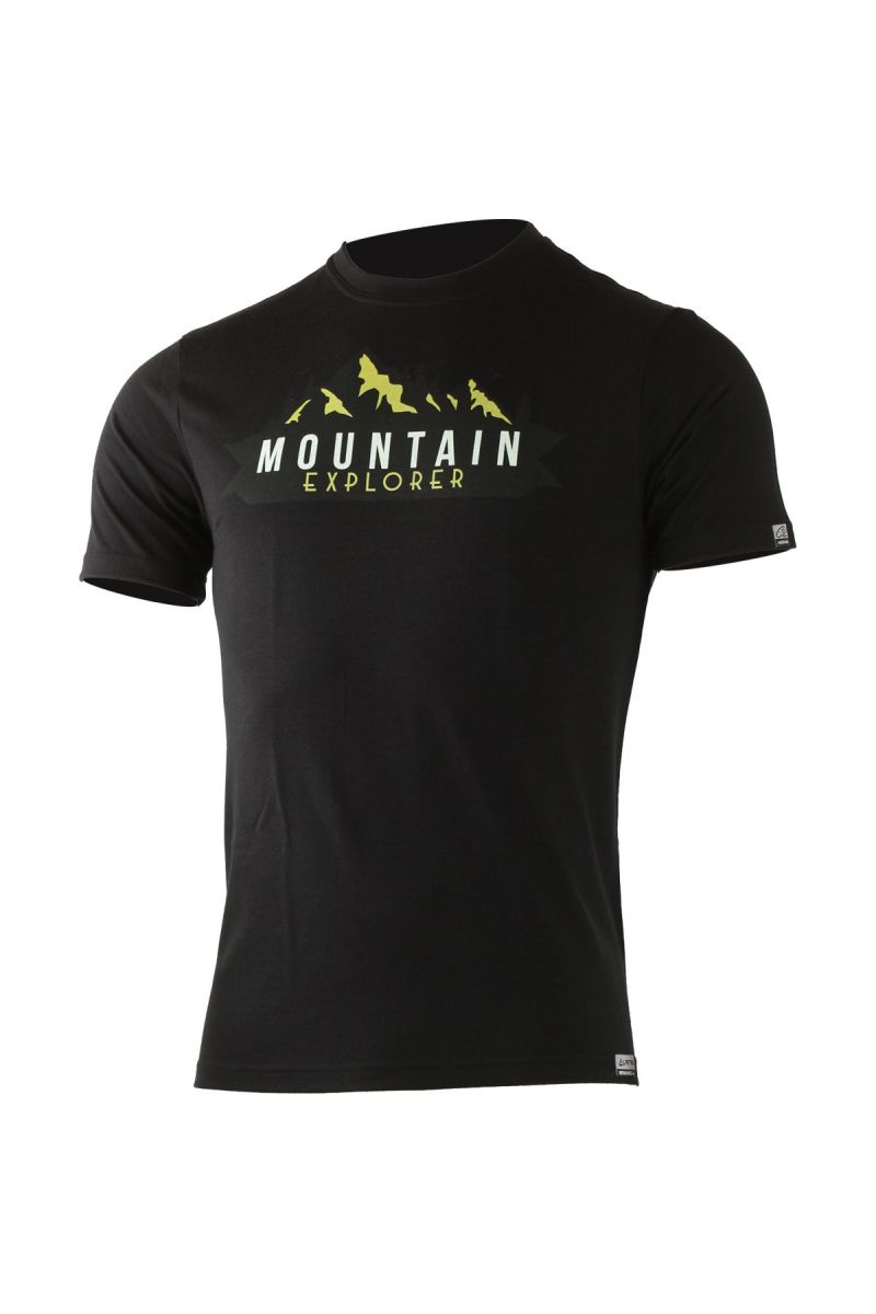 Lasting pánske merino tričko s tlačou EXPLORER čierne Veľkosť: S