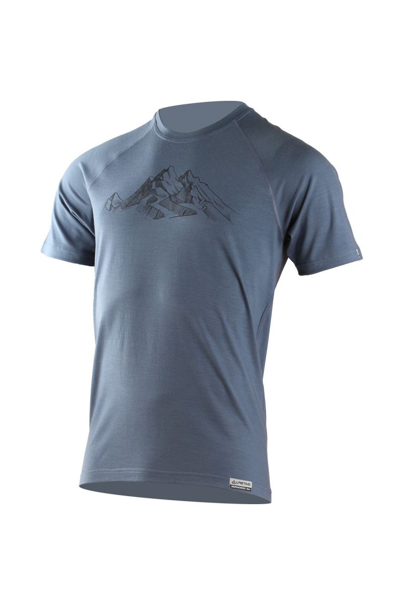Lasting pánske merino tričko s tlačou HILL 5656 modré Veľkosť: L
