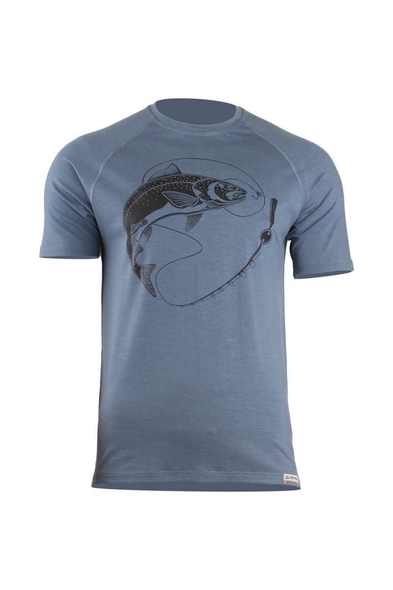 Lasting SALMON 5656 modré pánske vlnené merino tričko s tlačou Veľkosť: M