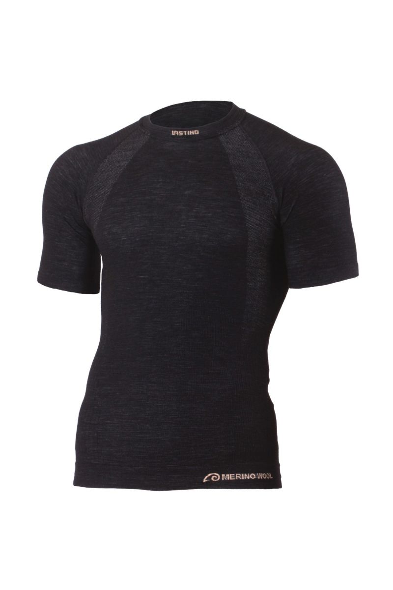 Lasting WABEL 9090 čierne vlnené bezšvové tričko Veľkosť: S/M