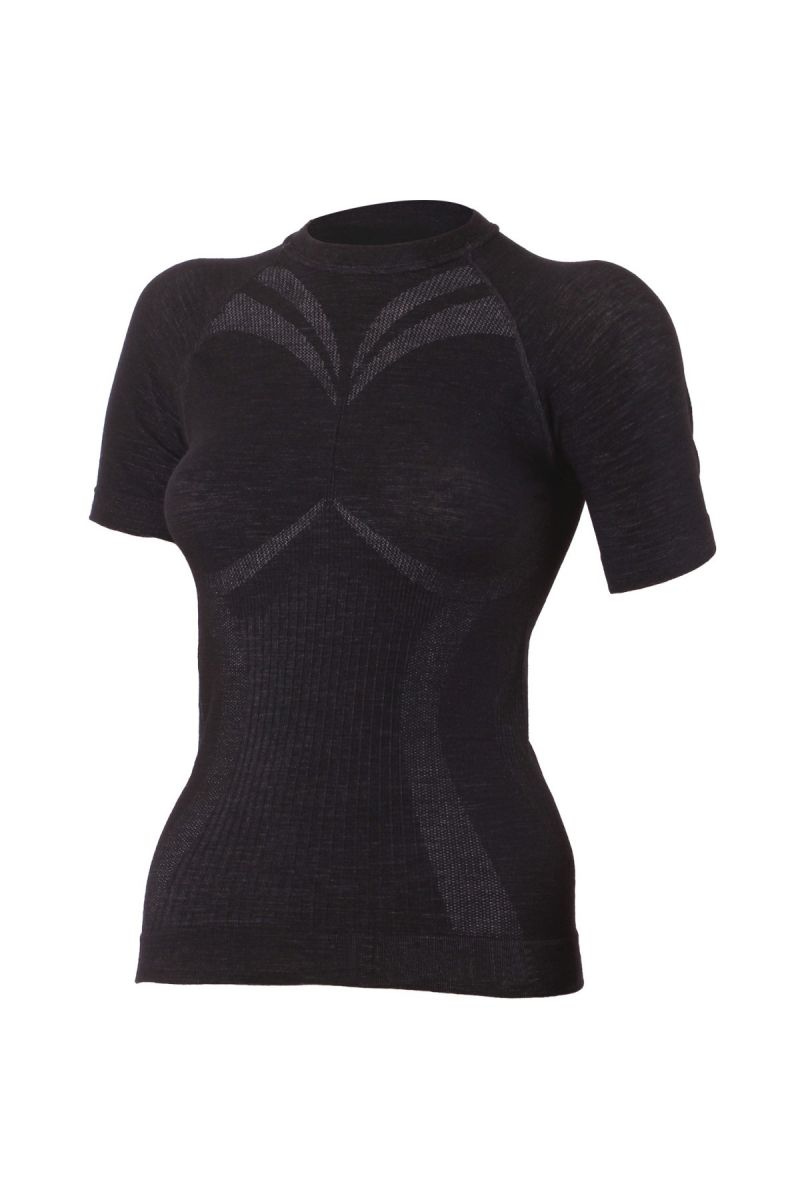 Lasting WALB 9090 čierne vlnené bezšvové tričko Veľkosť: L/XL