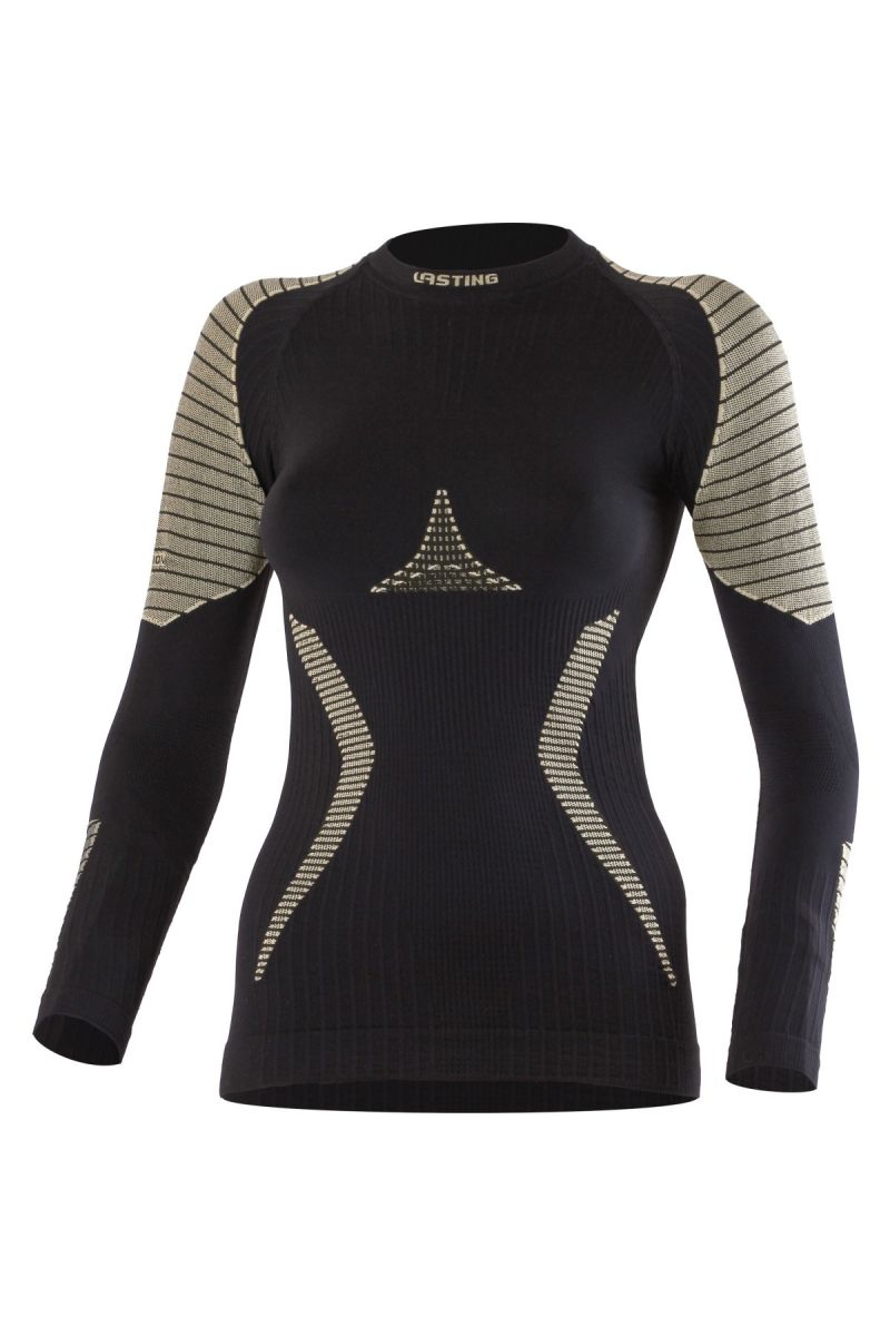 Lasting WERELA 9070 čierne vlnené bezšvové tričko Veľkosť: S/M