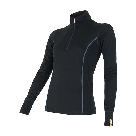 SENSOR MERINO ACTIVE dámske tričko dl.rukáv stojačik zips čierna Veľkosť: S