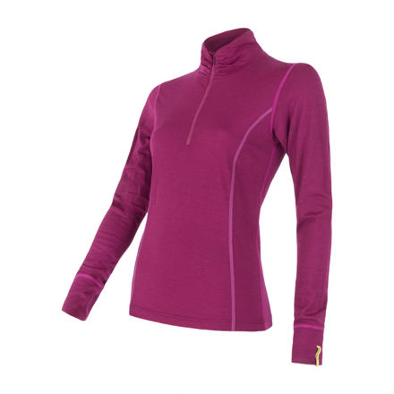 SENSOR MERINO ACTIVE dámske tričko dl.rukáv stojačik zips lilla Veľkosť: S