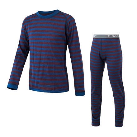 SENSOR MERINO AIR SET detský tričko dl.rukáv + spodky modrá / vínová pruhy Veľkosť: 130 8592837055541