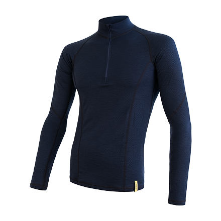 SENSOR MERINO DF pánske tričko dl. rukáv zip deep blue Veľkosť: S