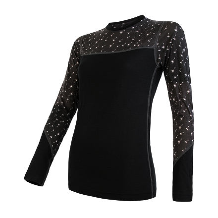SENSOR MERINO IMPRESS dámske tričko dl.rukáv čierna / pattern Veľkosť: S