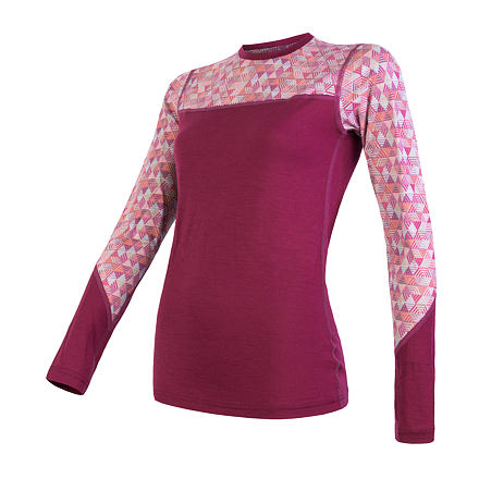 SENSOR MERINO IMPRESS dámske tričko dl.rukáv lilla / pattern Veľkosť: S