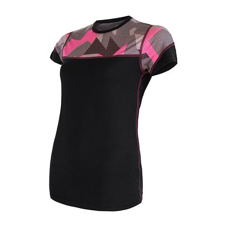 SENSOR MERINO IMPRESS dámske tričko kr.rukáv čierna / camo Veľkosť: M 8592837071534