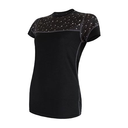 SENSOR MERINO IMPRESS dámske tričko kr.rukáv čierna / pattern Veľkosť: S