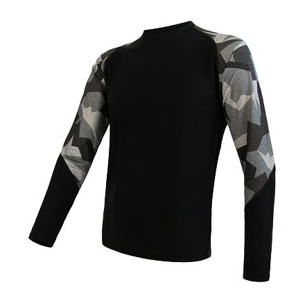 SENSOR MERINO IMPRESS pánske tričko dl.rukáv čierna / camo Veľkosť: XXL