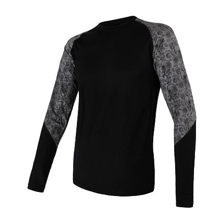 SENSOR MERINO IMPRESS pánske tričko dl.rukáv čierna / skulls Veľkosť: L 8592837067261