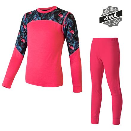 SENSOR MERINO IMPRESS SET detský tričko dl.rukáv + spodky magenta / floral Veľkosť: 110 8592837067605