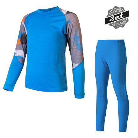 SENSOR MERINO IMPRESS SET detský tričko dl.rukáv + spodky modrá / camo Veľkosť: 110 8592837067650