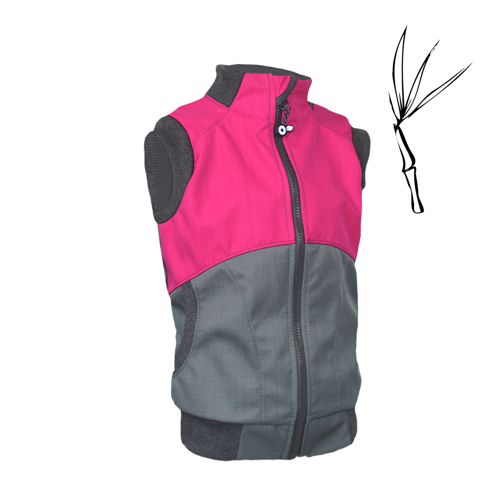 Unuo Unuo, Detská softshellová vesta s bambusovým úpletom Play, Šedá, fuchsie Veľkosť: 134/140 8596227087877