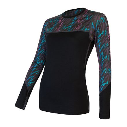 SENSOR MERINO IMPRESS dámske tričko dl.rukáv čierna / stripes Veľkosť: M
