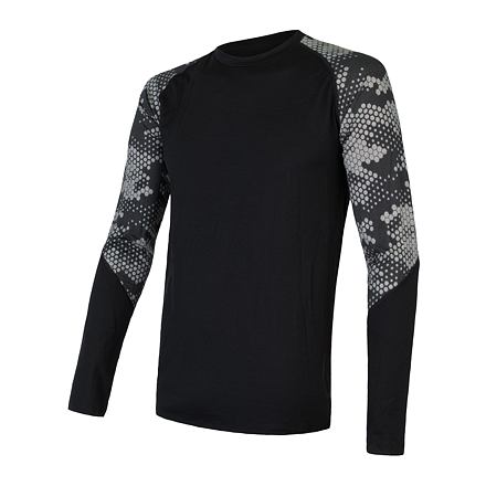 SENSOR MERINO IMPRESS pánske tričko dl.rukáv čierna / honeycomb Veľkosť: S