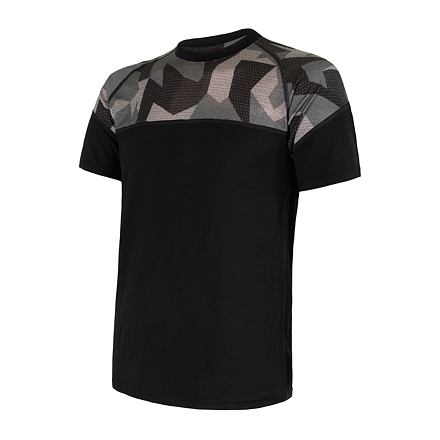 SENSOR MERINO IMPRESS pánske tričko kr.rukáv čierna / camo Veľkosť: XXL 8592837071251