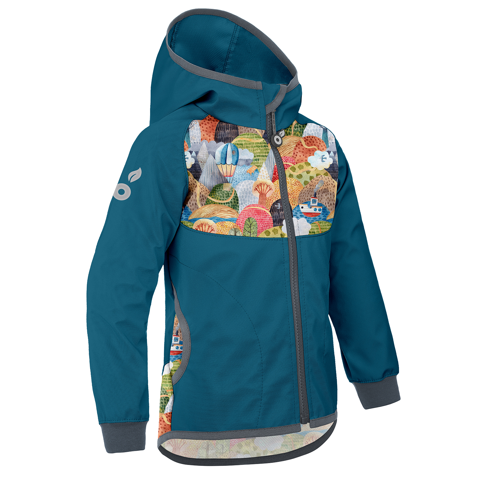 Unuo Unuo, Detská softshellová bunda bez zateplenia Basic, Tm. Petrolejová, Veselé kopčeky Veľkosť: 92/98 8596227097128