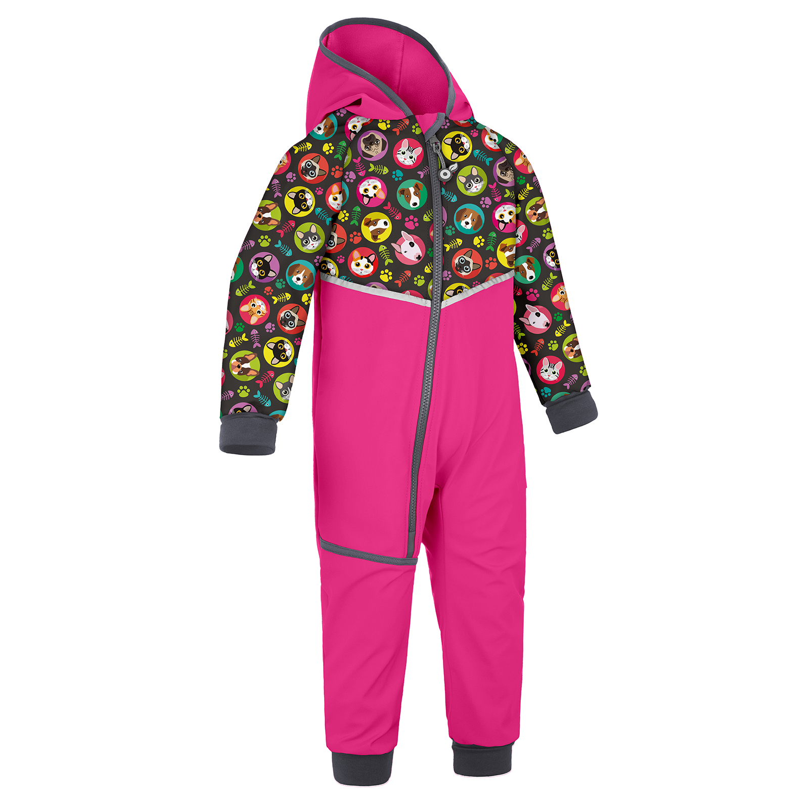 Unuo Unuo, Batoľacia softshellová kombinéza s fleecom Mini, Fuchsiová, Mačka pes holka Veľkosť: 98/104 8596227103546