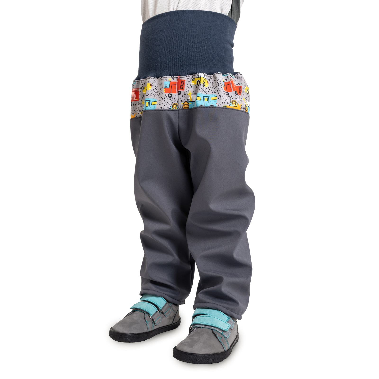 Unuo Unuo, Batoľacie softshellové nohavice s fleecom Basic, Tm. Šedá, ZOO na výlete Veľkosť: 98/104 8596227097999