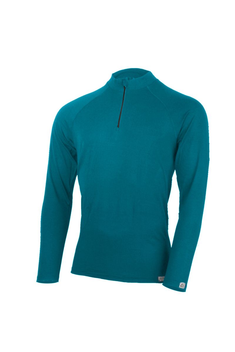 Lasting AZAR 5890 tyrkysové vlnené merino tričko so zipsom pri krku Veľkosť: 2XL