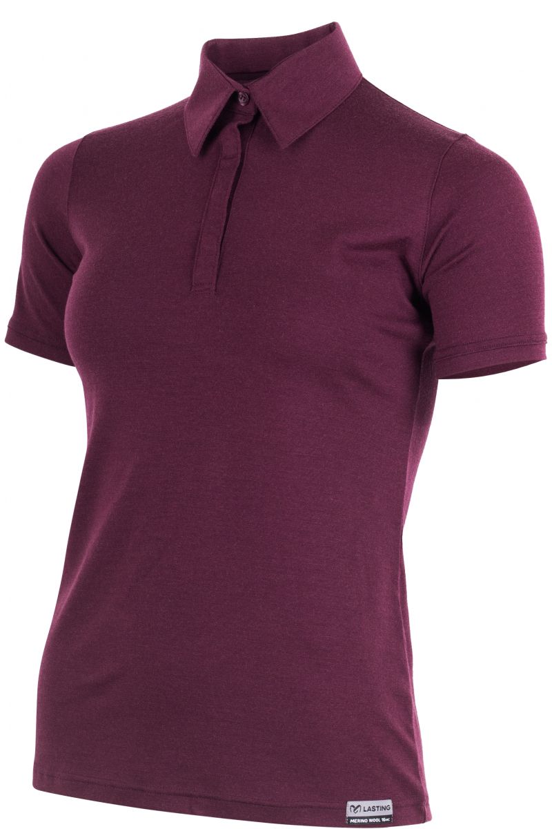 Lasting dámska merino polo košeľa LUCIE vínová Veľkosť: S 8995067848721