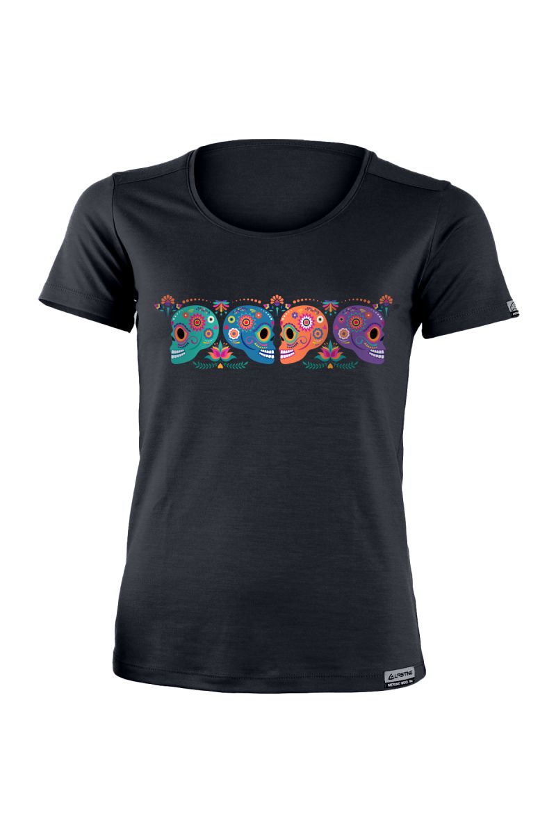 Lasting dámske merino tričko s tlačou LINSY modré Veľkosť: XXL 8595067904689