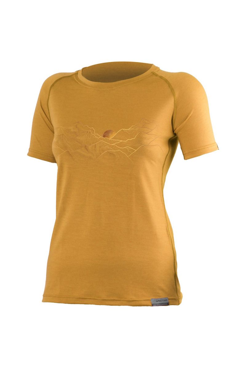 Lasting dámske merino tričko s tlačou LAVY horčicové Veľkosť: S 8595067904573