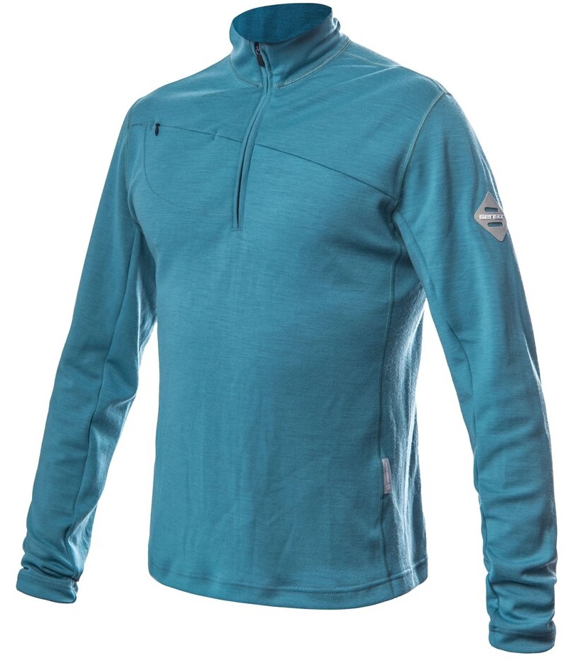 SENSOR MERINO UPPER pánska mikina krátky zips mint blue Veľkosť: L