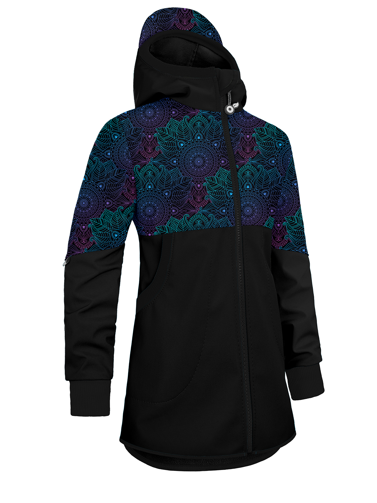 Unuo Unuo, Dievčenské softshellový kabát s fleecom Street, Čierna, Temná mandala Veľkosť: 116/122 8596227100651