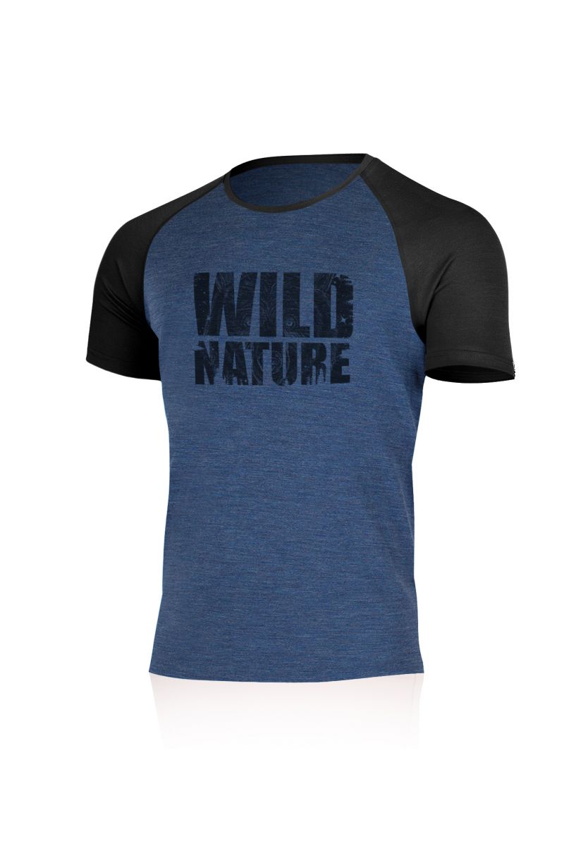 Lasting pánske merino tričko s tlačou GRIZLY modré Veľkosť: S