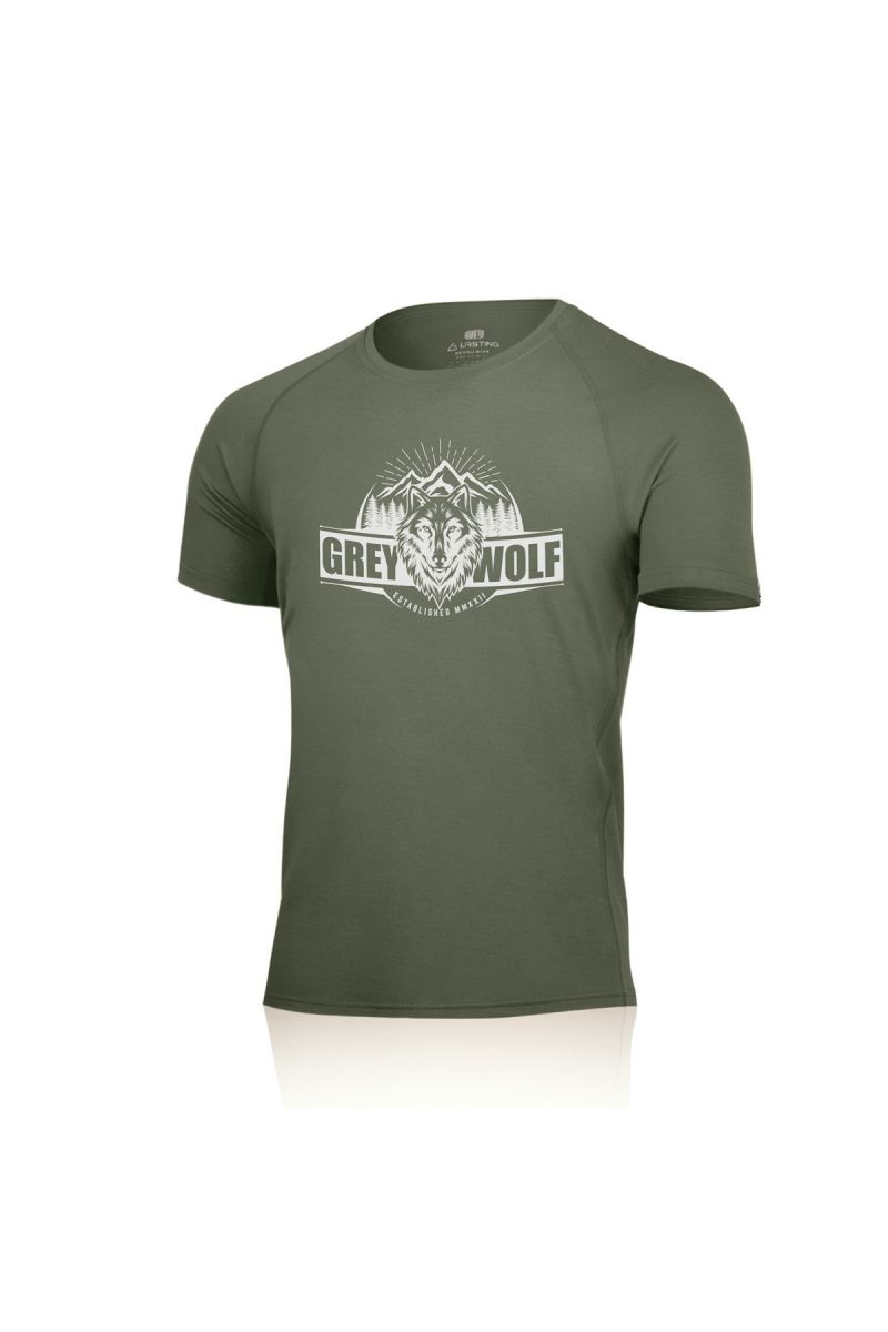 Lasting pánske merino tričko s tlačou FANG zelené Veľkosť: XL 8595067902234