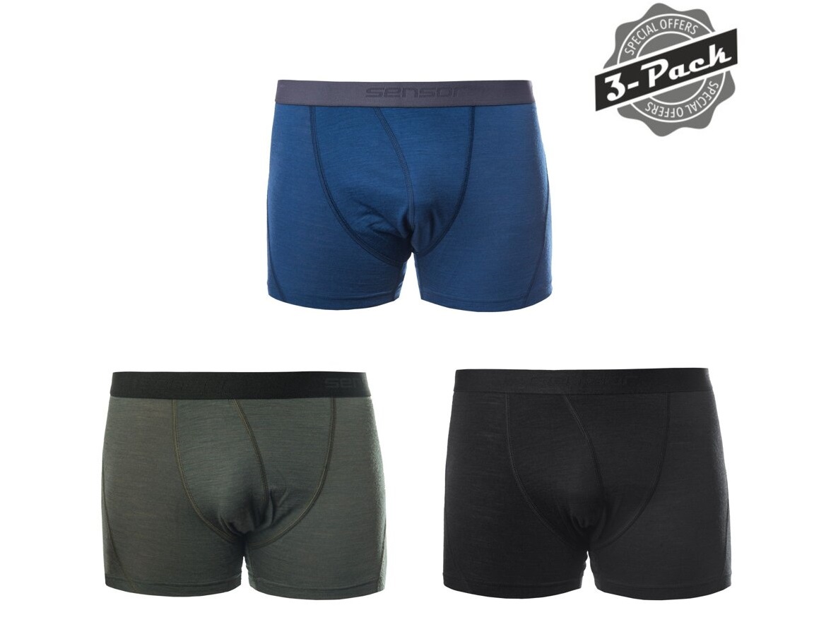 SENSOR MERINO AIR 3-PACK pánske trenírky čierna/tm.modrá/olive Veľkosť: S