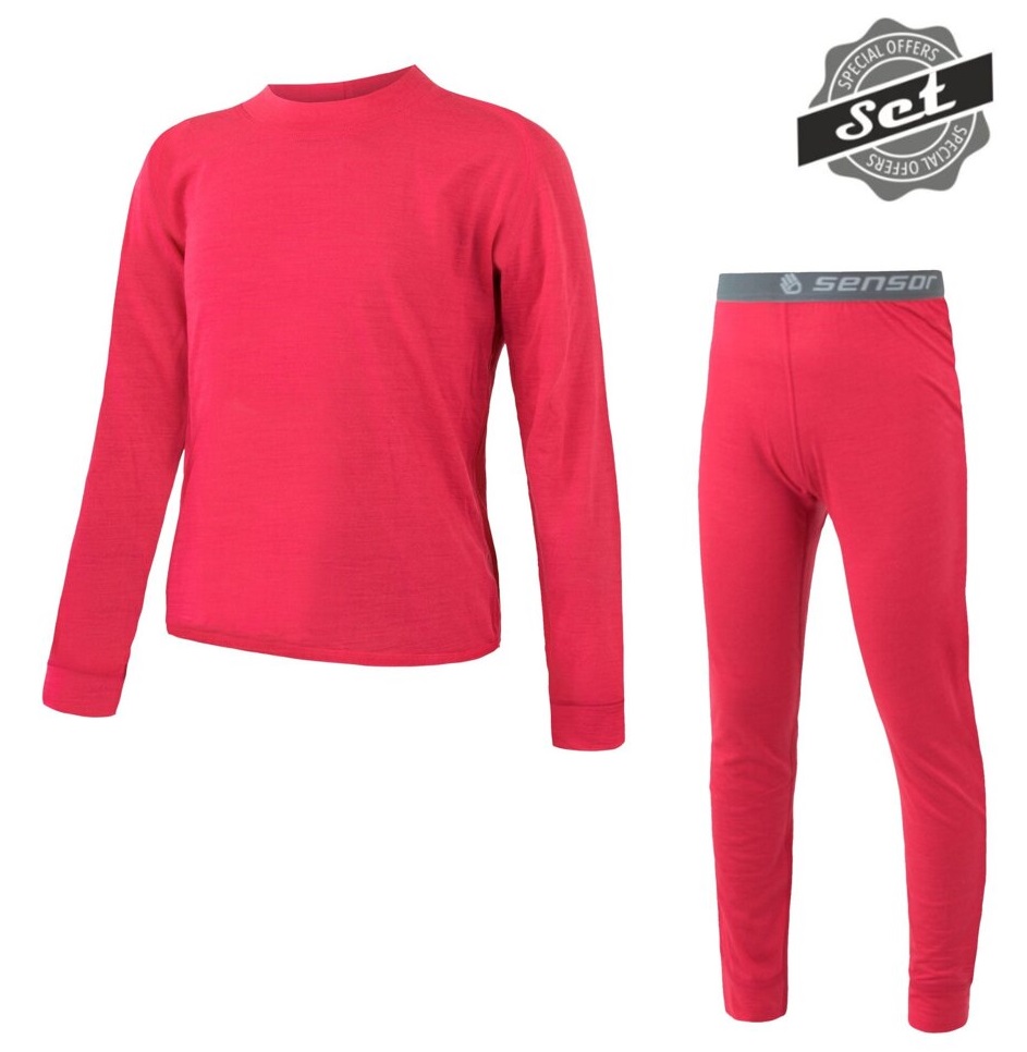 SENSOR MERINO AIR SET detský tričko dl.rukáv + spodky magenta Veľkosť: 90