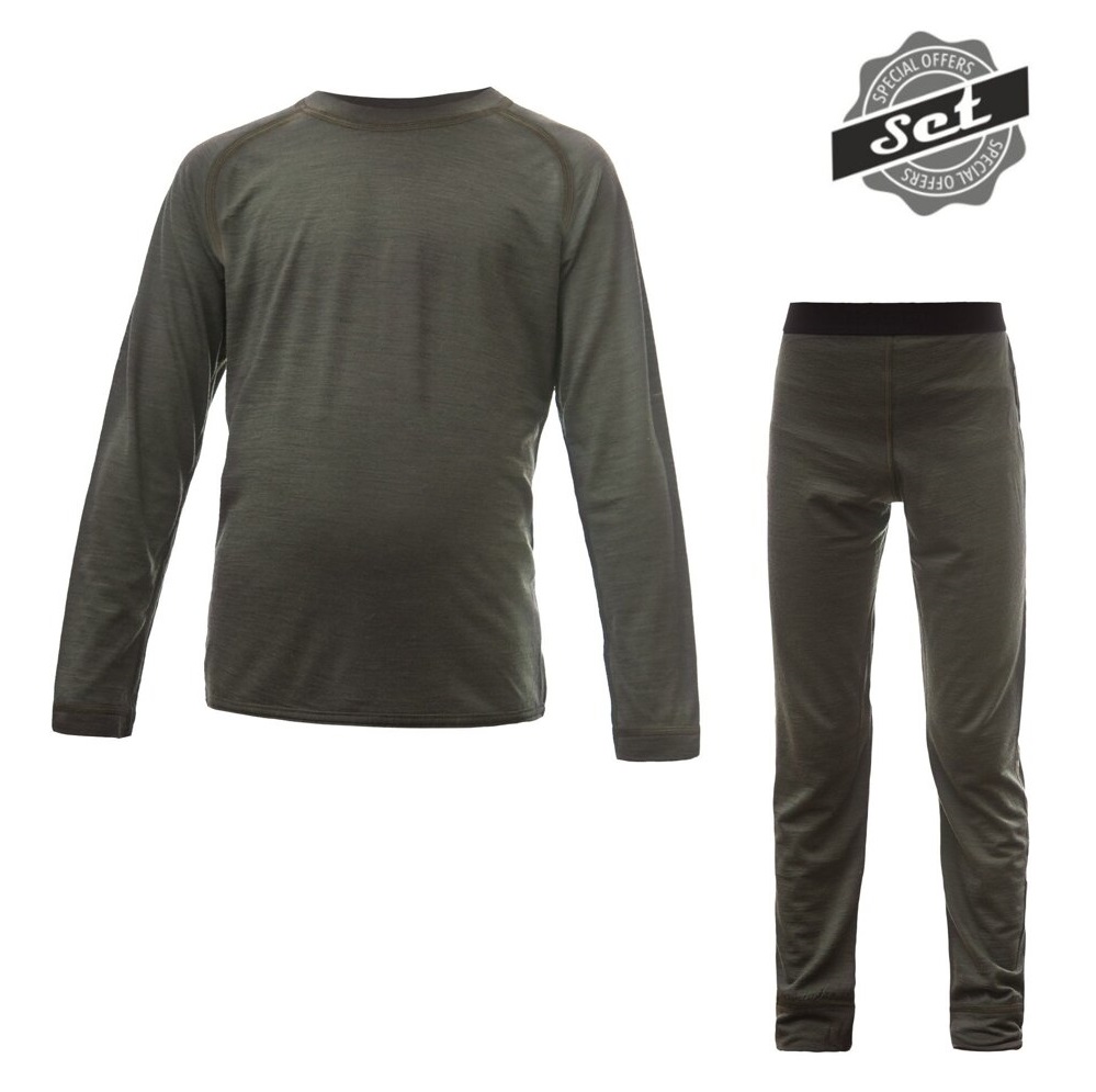 SENSOR MERINO AIR SET detský tričko dl.rukáv + spodky olive green Veľkosť: 100 8592837094335