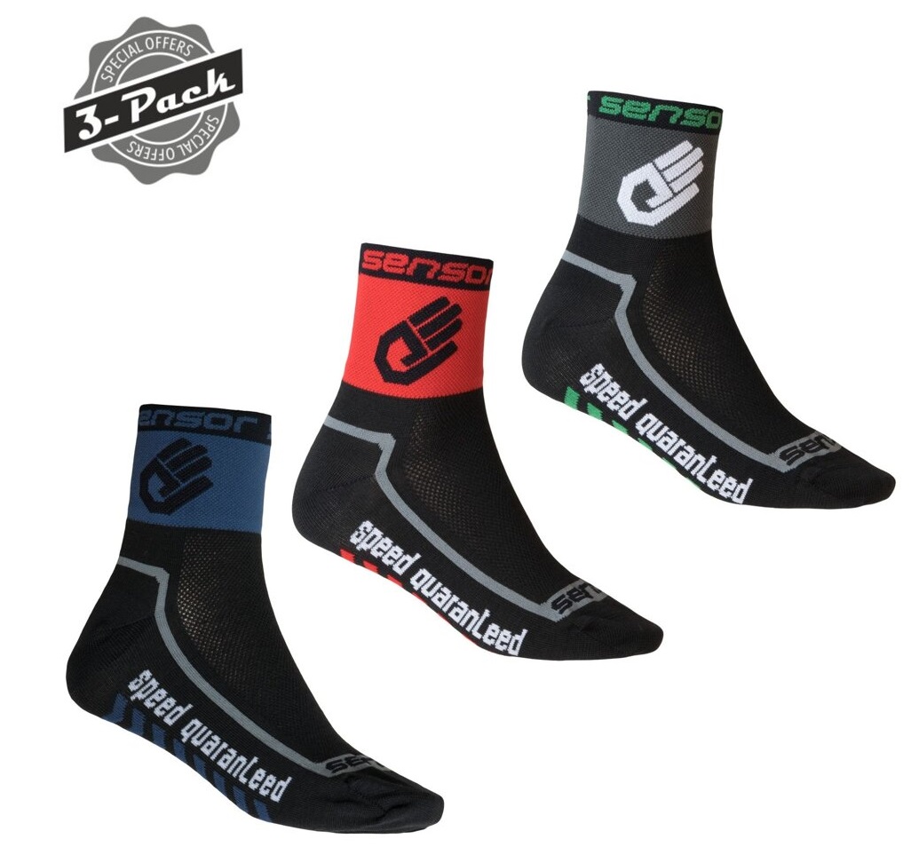 SENSOR PONOŽKY 3-PACK RACE LITE HAND čierna/červená/tm.modrá Veľkosť: 3/5