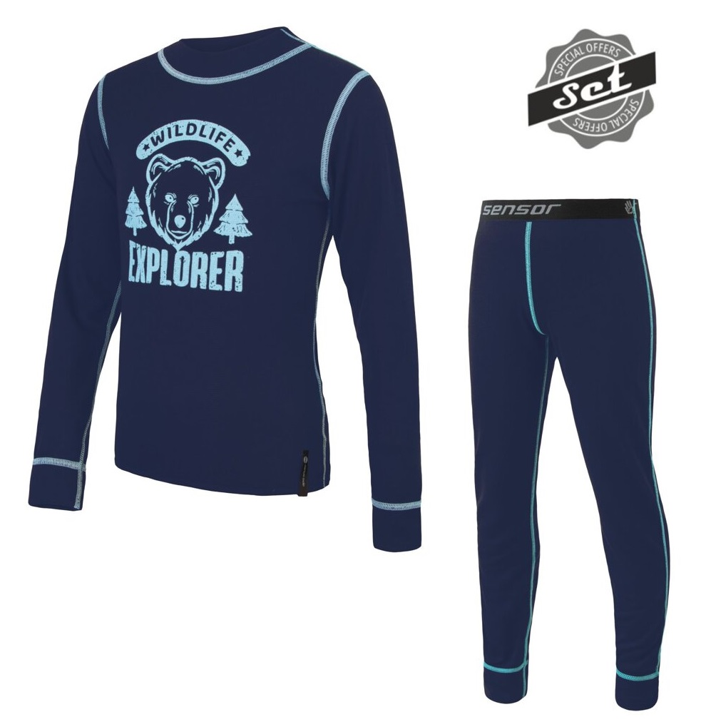 SENSOR DOUBLE FACE SET WILD detský tričko dl.rukáv + spodky deep blue Veľkosť: 100